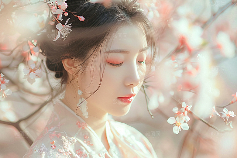 花卉汉服人物写真古风摄影图
