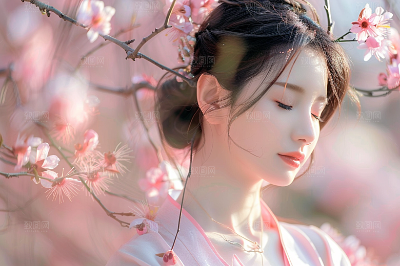 花卉汉服人物浪漫唯美摄影图
