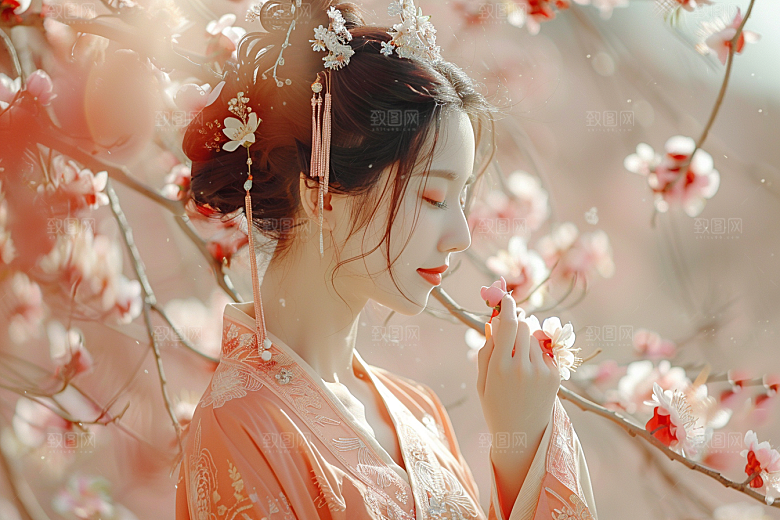 花卉汉服人物写真唯美摄影图