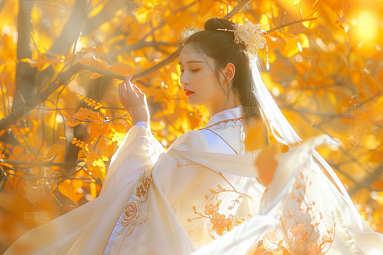 花卉汉服人物人像唯美摄影图