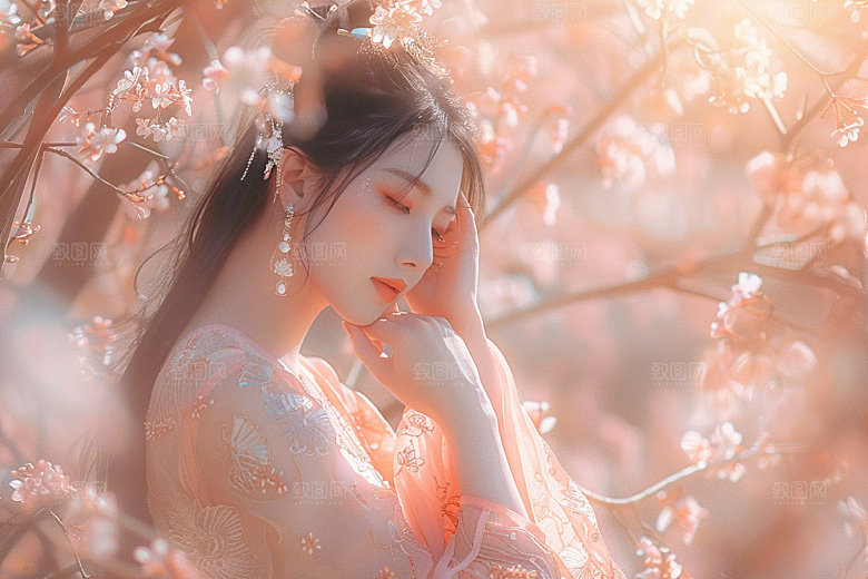 花卉汉服人物园林高清摄影图