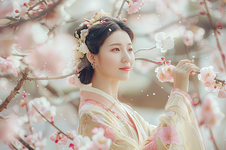 花卉汉服人物中式古风摄影图