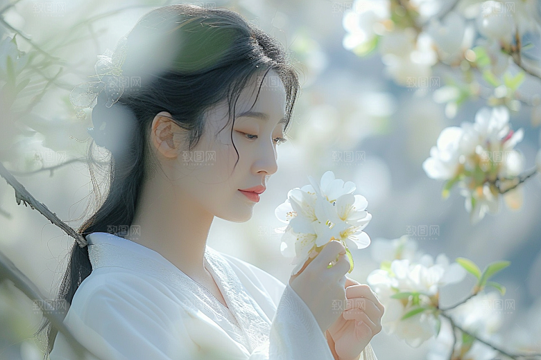 花卉汉服人物美景高清摄影图