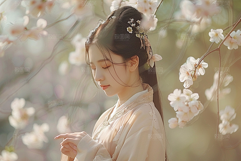 花卉汉服人物唯美写真摄影图
