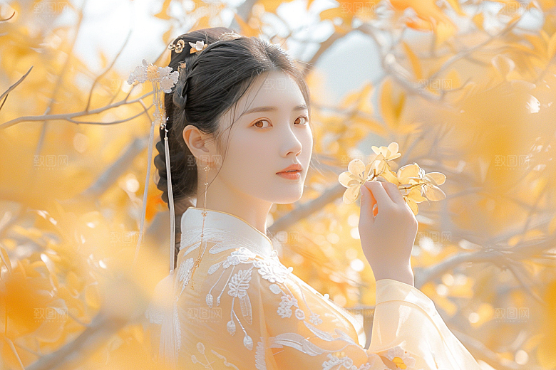 花卉汉服人物写真中式摄影图