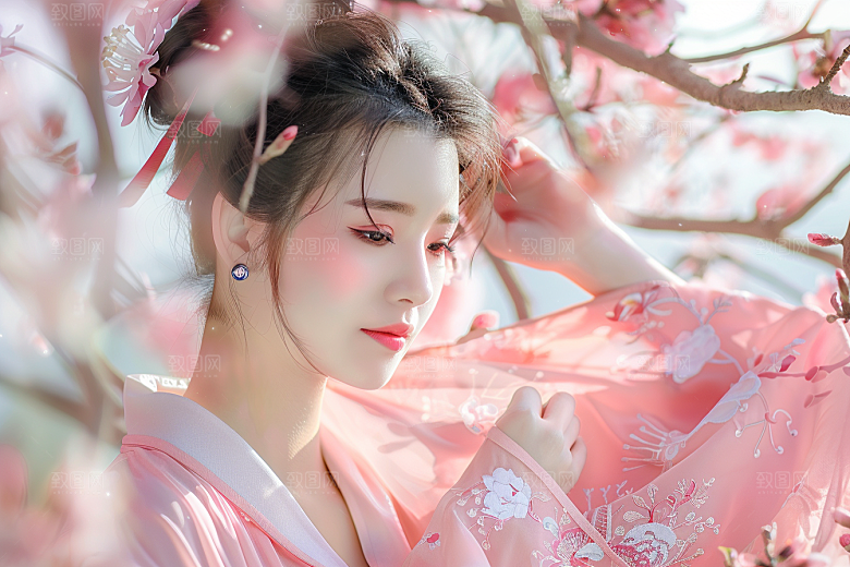 花卉汉服人物写真浪漫摄影图