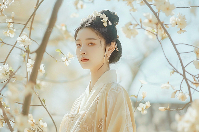 花卉汉服人物园林美女摄影图