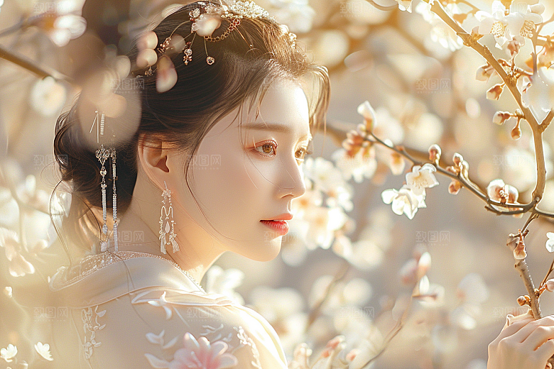 花卉汉服人物唯美人像摄影图