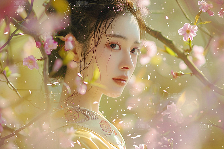花卉汉服人物写真高清摄影图