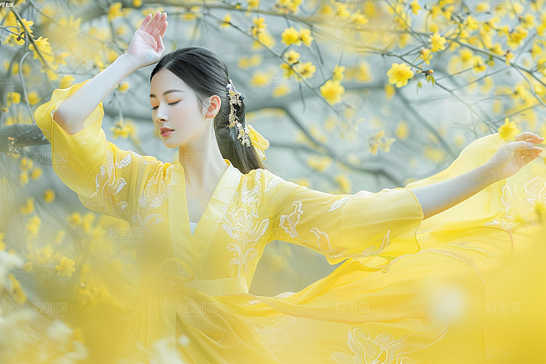 花卉汉服人物唯美高清摄影图