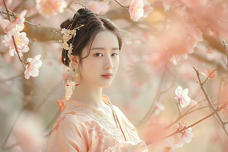 花卉汉服人物唯美中式摄影图