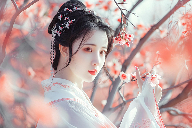 花卉汉服人物唯美中国风摄影图