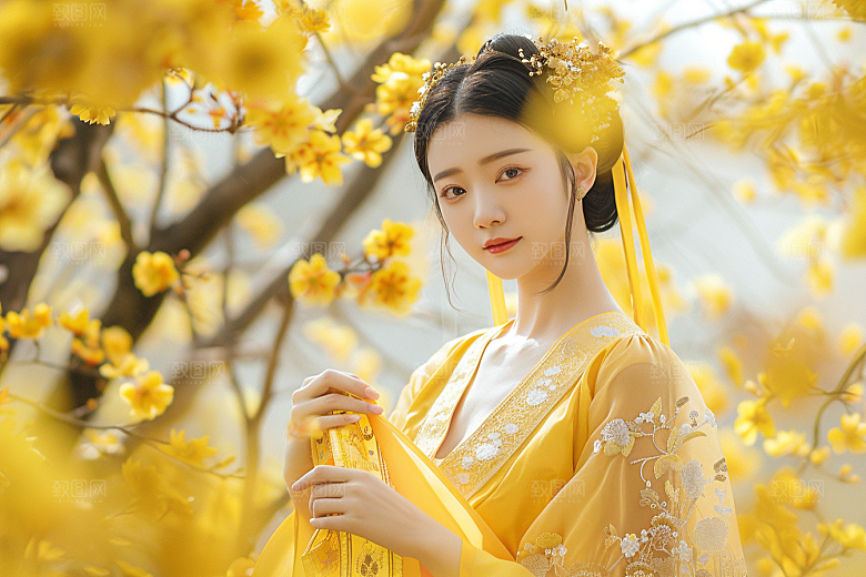 花卉汉服人物唯美美景摄影图