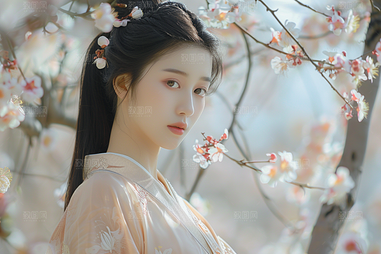花卉汉服人物古风写真摄影图