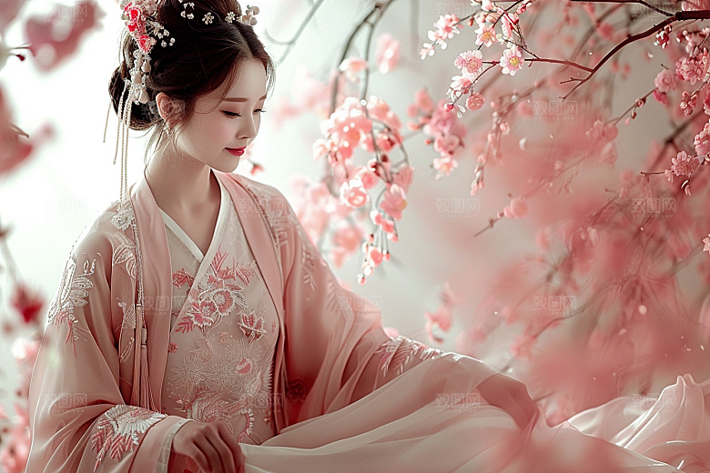 花卉汉服人物唯美人像摄影图