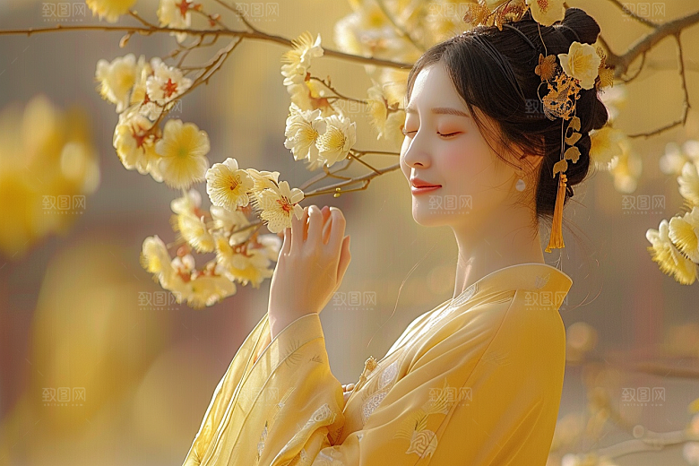 花卉汉服人物古风唯美摄影图