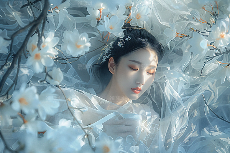 花卉汉服人物唯美古风摄影图