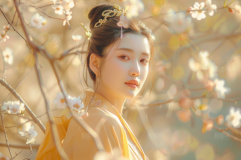 花卉汉服人物美景唯美摄影图