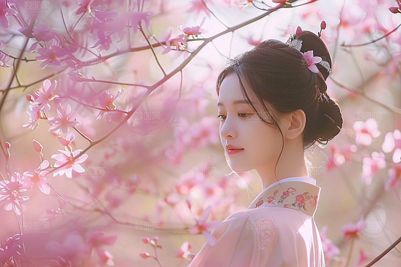 花卉汉服人物美景美女摄影图