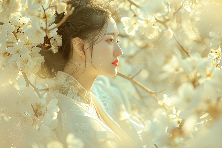 花卉汉服人物美景浪漫摄影图