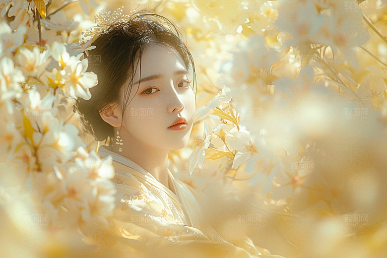 花卉汉服人物高清唯美摄影图