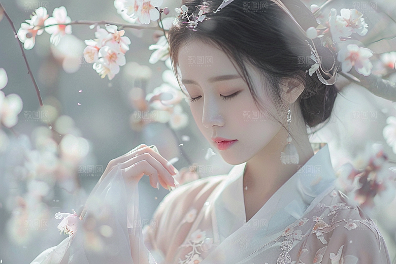 花卉汉服人物人像中国风摄影图