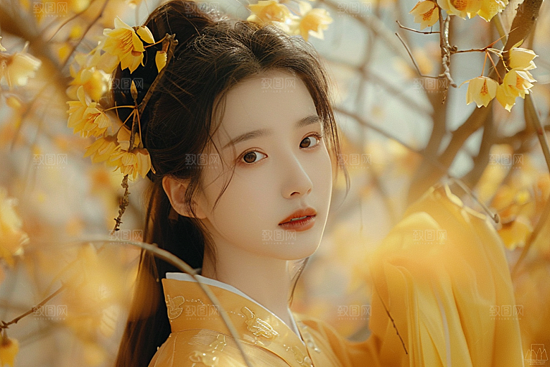 花卉汉服人物唯美人像摄影图