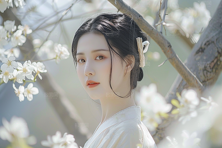 花卉汉服人物唯美中国风摄影图