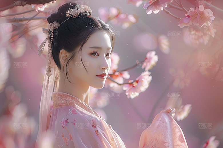 花卉汉服人物美女写真摄影图
