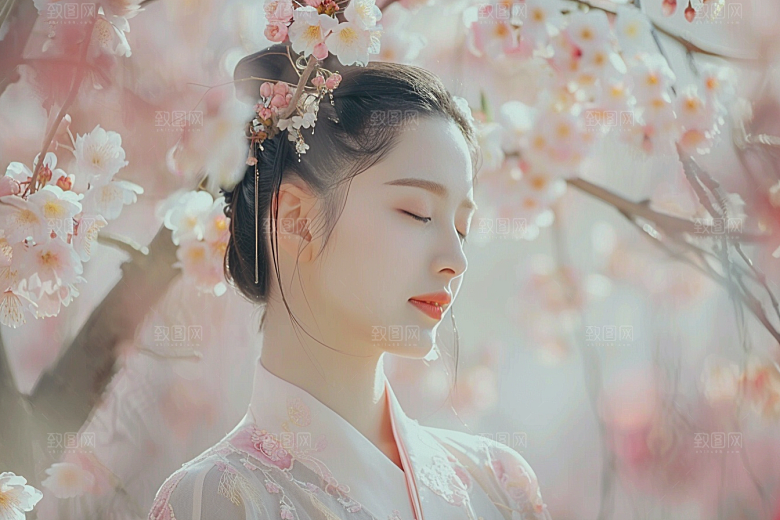花卉汉服人物唯美古风摄影图