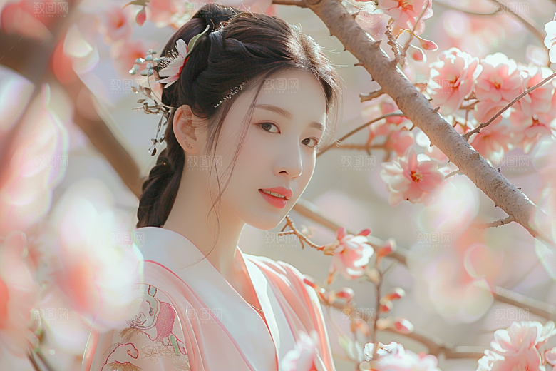 花卉汉服人物浪漫园林摄影图