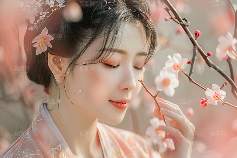 花卉汉服人物古风美女摄影图