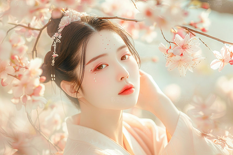 花卉汉服人物写真高清摄影图