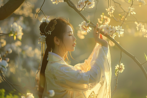 花卉汉服人物中式高清摄影图