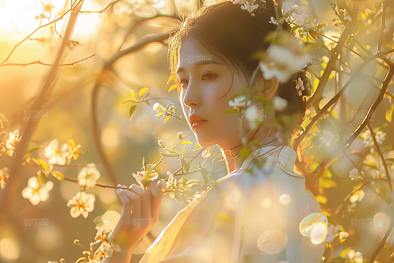 花卉汉服人物古风唯美摄影图