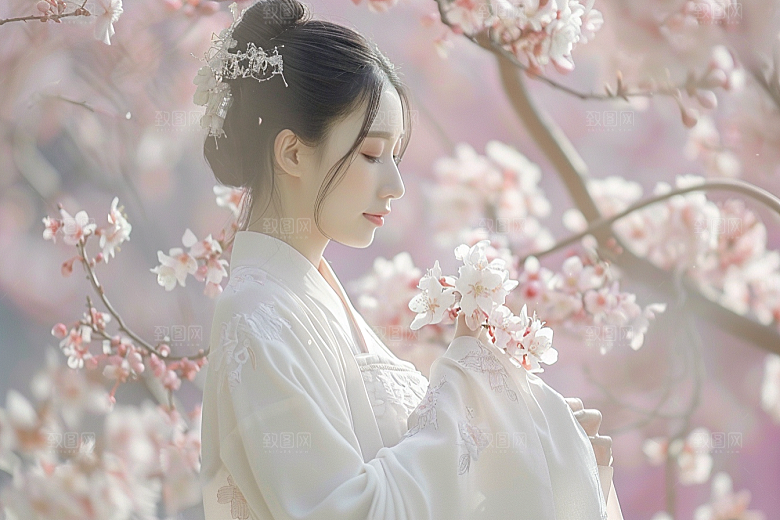 花卉汉服人物美景园林摄影图