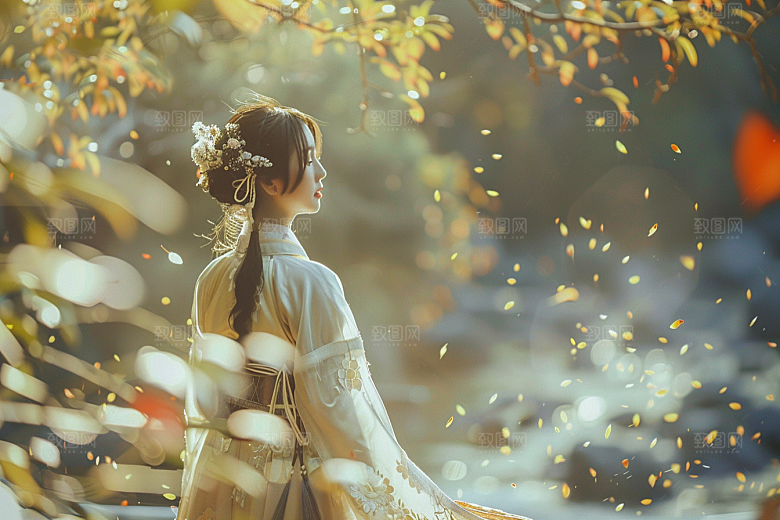 花卉汉服人物古风人像摄影图