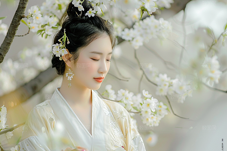 花卉汉服人物中式古风摄影图
