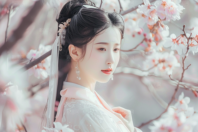 花卉汉服人物花丛高清摄影图
