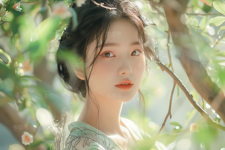 花卉汉服人物美女中式摄影图