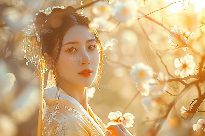 花卉汉服人物中式高清摄影图