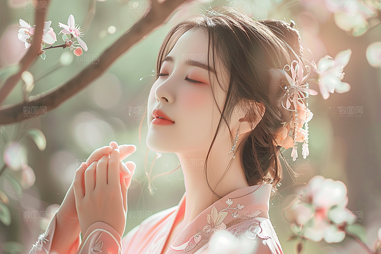 花卉汉服人物浪漫中国风摄影图