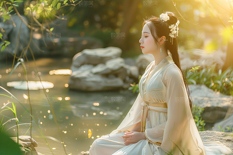 花卉汉服人物美女唯美摄影图
