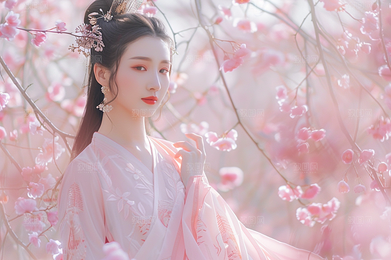 花卉汉服人物唯美写真摄影图