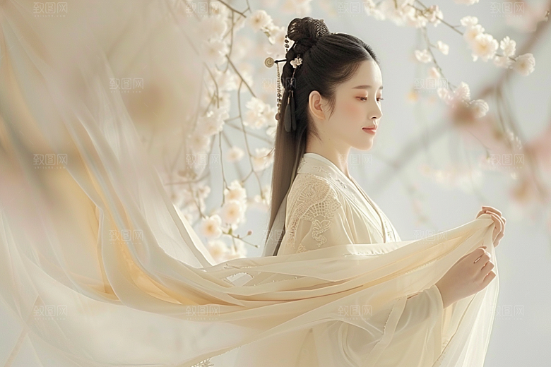 花卉汉服人物中式唯美摄影图