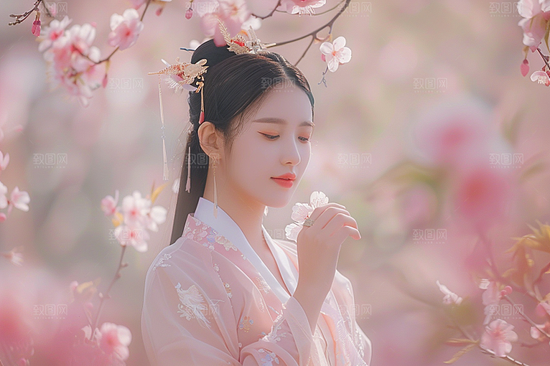 花卉汉服人物唯美中式摄影图