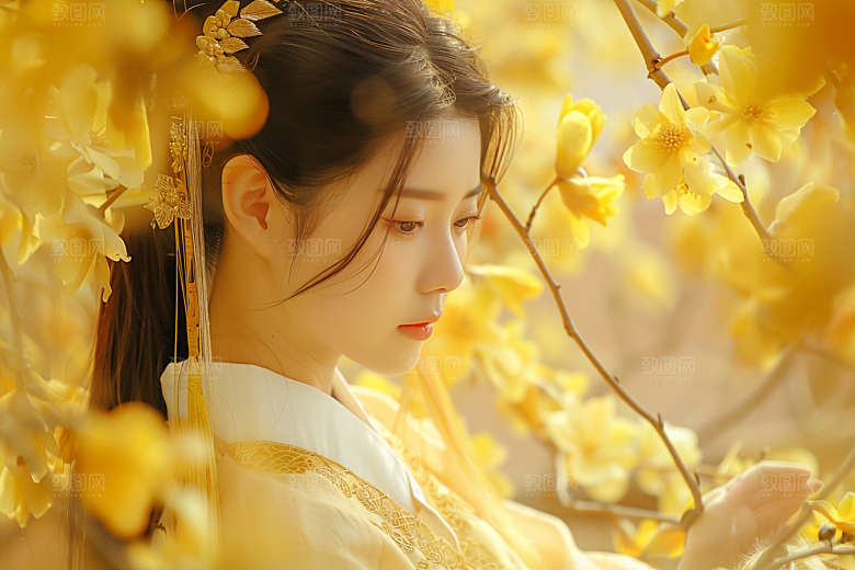 花卉汉服人物浪漫中国风摄影图