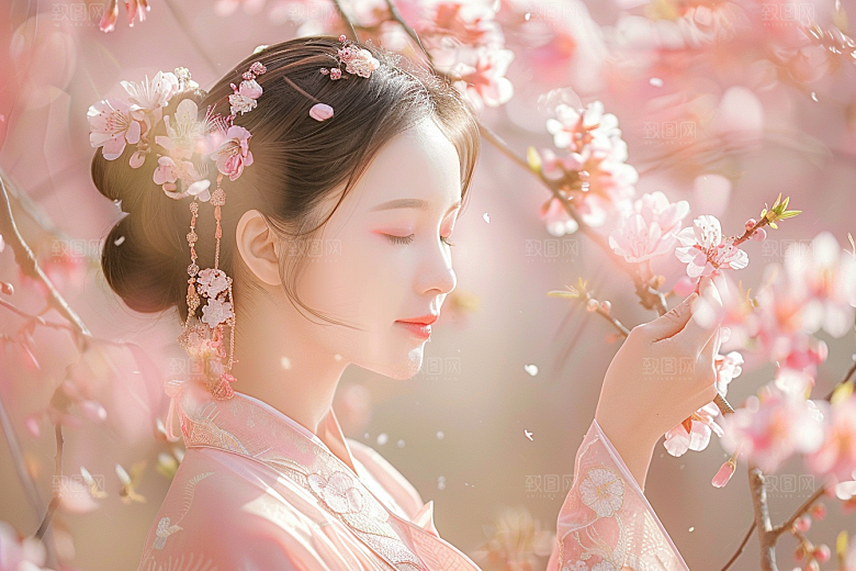 花卉汉服人物中国风人像摄影图