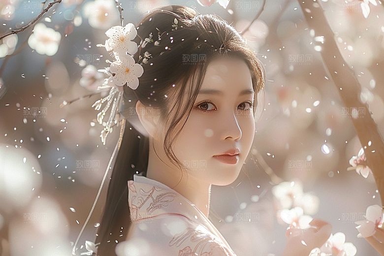 花卉汉服人物唯美中国风摄影图