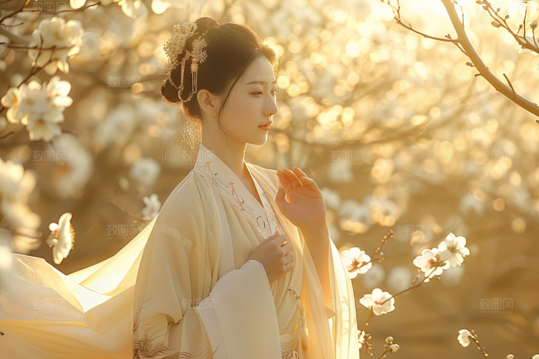 花卉汉服人物高清唯美摄影图